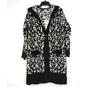 Ugg Judith Sweater-Knit Leopard Print Hooded Cardigan in Black and White